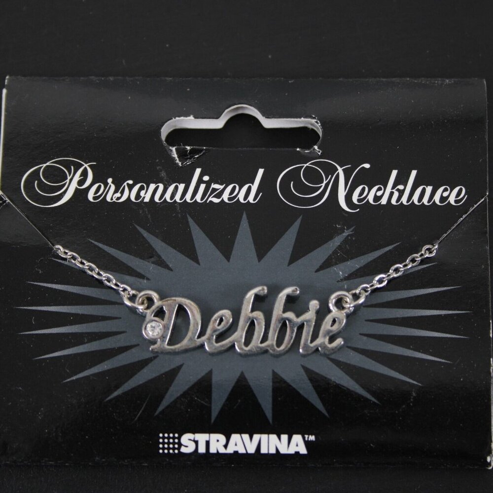 DEBBIE Name Silvertone Rhinestone 14.5" w 4.5" Multi Ring Ext Necklace